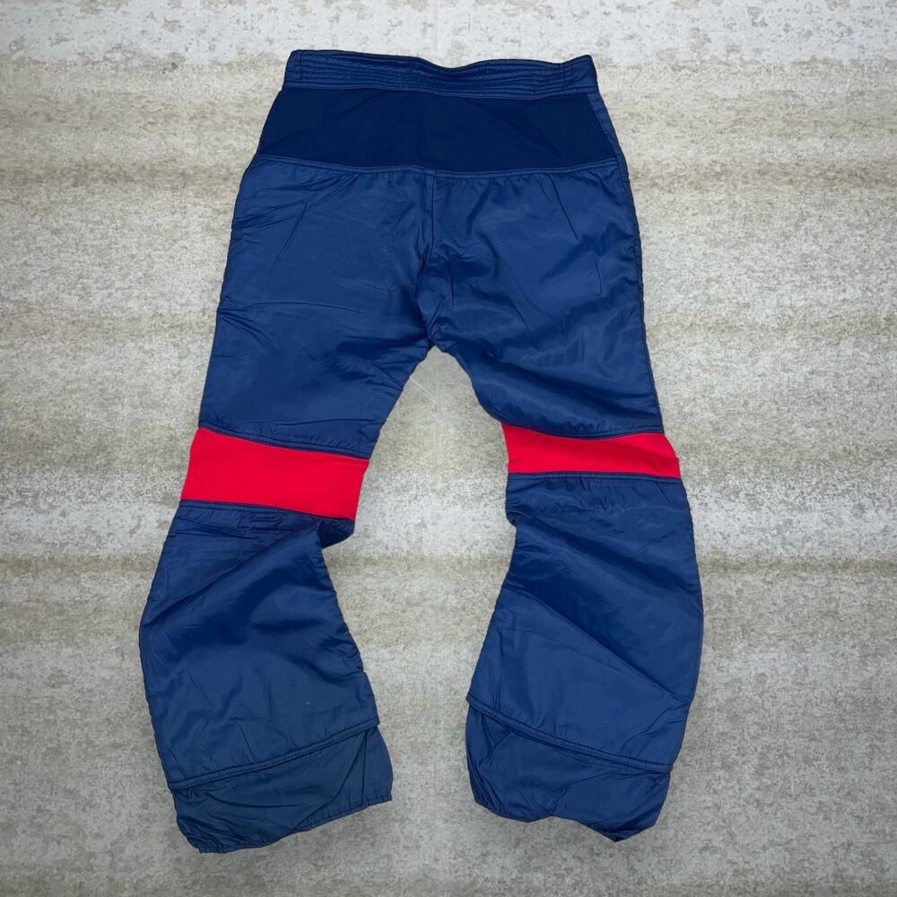 True Vintage 70s Snow Pants 36x30 Regular Flared Navy Blue Nylon Crimson Red